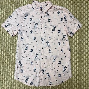 George Slim Fit Skull Print Button Up Shirt SS Cotton Blend Men Sz M 38-40 NWOT